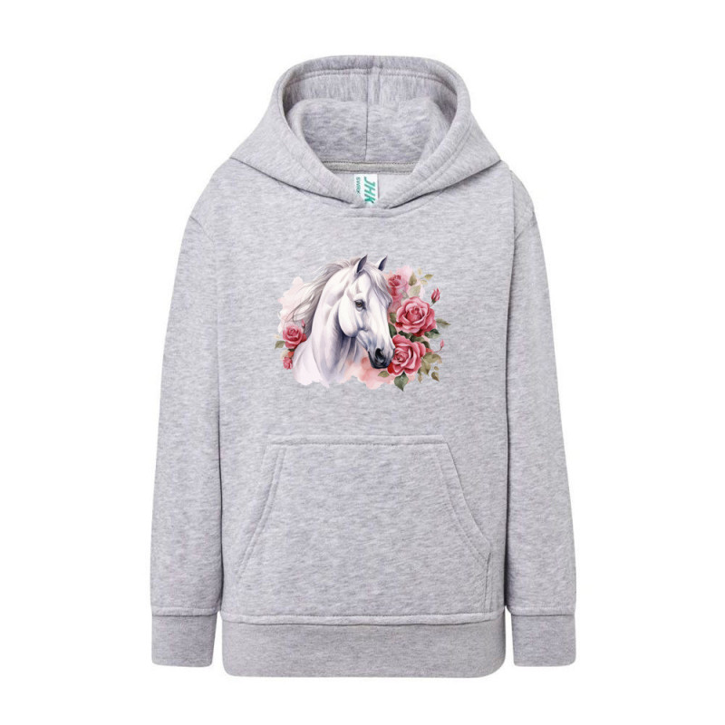 Biały koń i piękne róże Bluza dziecięca z kapturem 290g