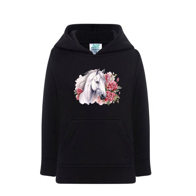 Biały koń i piękne róże Bluza dziecięca z kapturem 290g