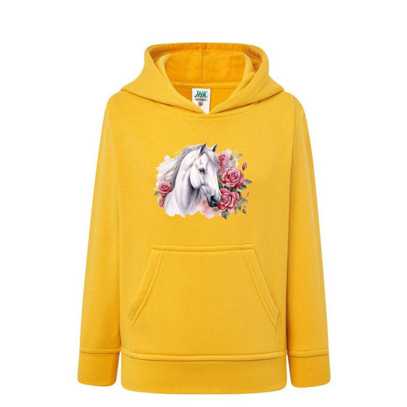 Biały koń i piękne róże Bluza dziecięca z kapturem 290g
