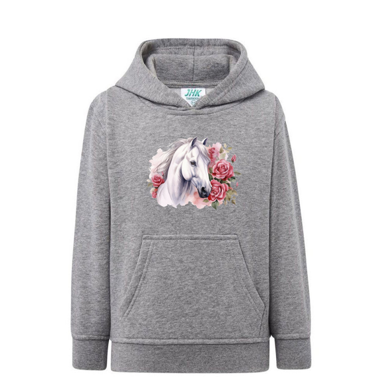 Biały koń i piękne róże Bluza dziecięca z kapturem 290g