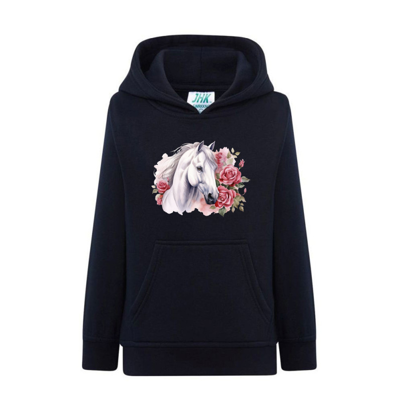 Biały koń i piękne róże Bluza dziecięca z kapturem 290g