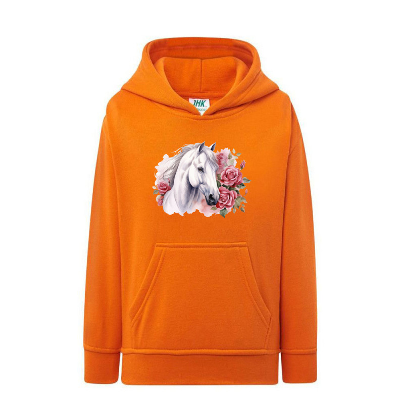 Biały koń i piękne róże Bluza dziecięca z kapturem 290g