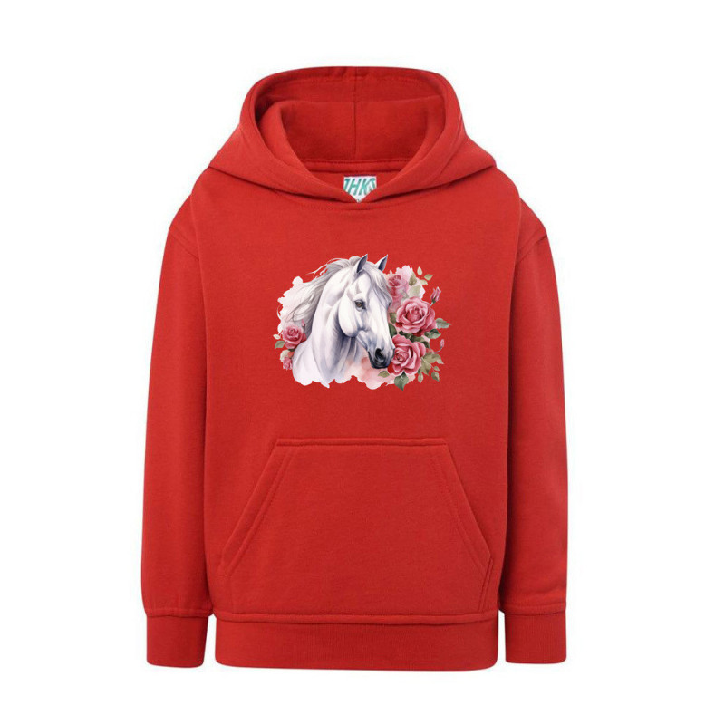 Biały koń i piękne róże Bluza dziecięca z kapturem 290g