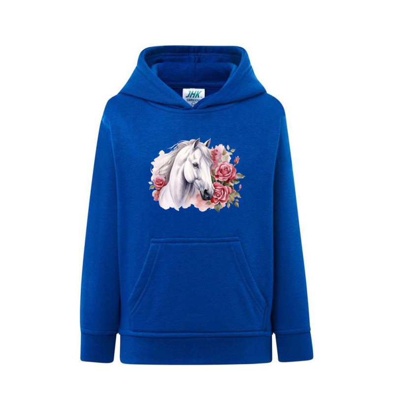 Biały koń i piękne róże Bluza dziecięca z kapturem 290g