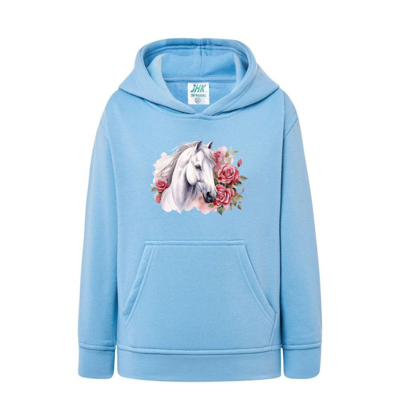 Biały koń i piękne róże Bluza dziecięca z kapturem 290g