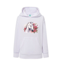 Biały koń i piękne róże Bluza dziecięca z kapturem 290g
