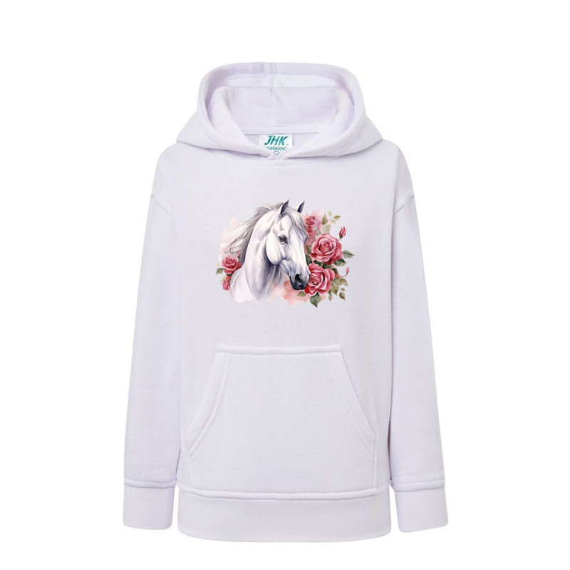 Biały koń i piękne róże Bluza dziecięca z kapturem 290g