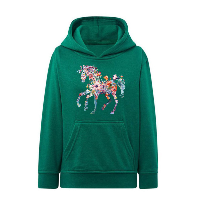 Piękny kwiecisty koń Bluza dziecięca z kapturem 290g