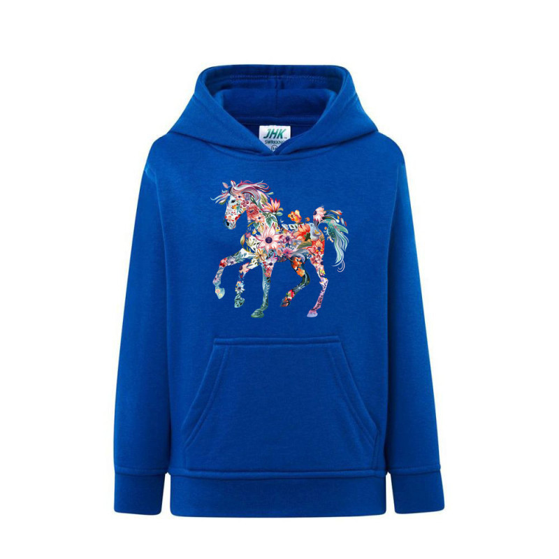Piękny kwiecisty koń Bluza dziecięca z kapturem 290g
